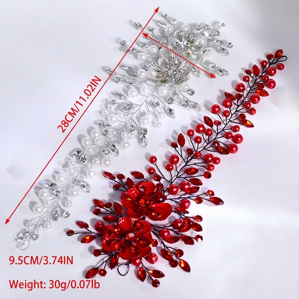 Rhinestone Wedding Headband Alloy Flower Bridal Hair Accessories Pearl Crystal Headpiece Wedding Head for Bride (Silver, One Size)