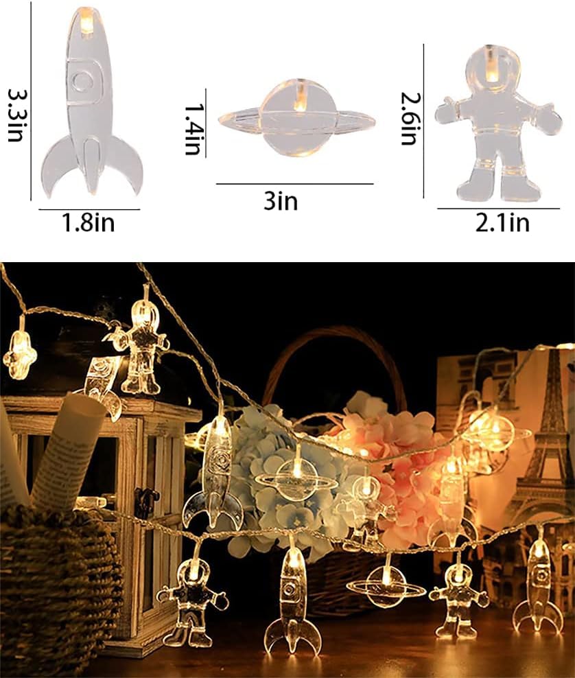 Catena Luminosa A LED Per Bambini – 1,5 Mt Con 10 Luci A Tema Astronauta, Impermeabile IP44 Con Timer, Luce Notturna