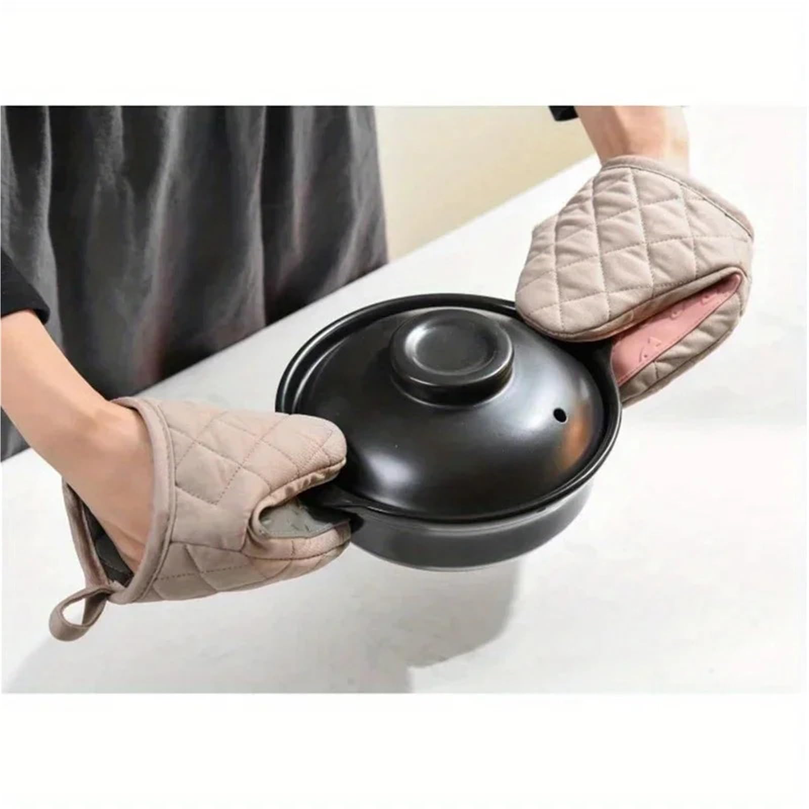 Gants de Cuisine en Silicone Haute température, Confortables et Anti-brûlures, avec Clip et utilisables au Micro-Ondes. Isolants et résistants aux Hautes températures.