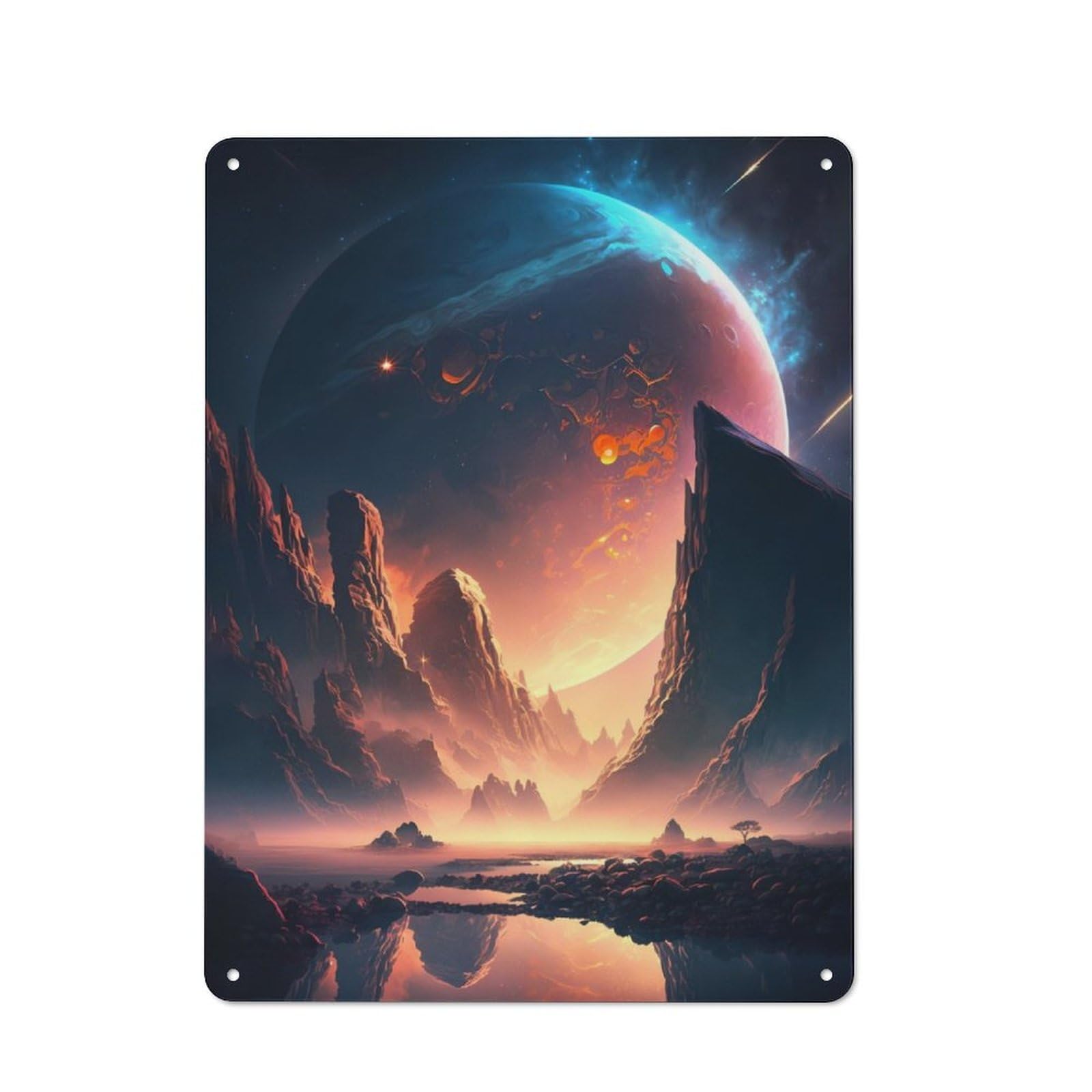 Junmoney Lake Of Cosmos Landscape Retro-Style Metal Plaque 40X30cm For Kitchen Or Home Bar, Gift For Home Bar Enthusiasts During The Christmas Season