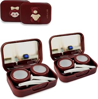 2 Pack Contact Lens Case Cute, Eye Contact Travel Case Kit with Mirror Tweezers & Remover Tool, Mini Portable Contact Container for Daily Office Outdoor Use, Compact Size (B)