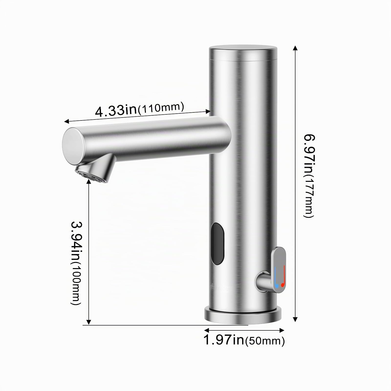 Achelous Robinet de lavabo automatique sans contact en acier inoxydable, robinet de lavabo avec capteur infrarouge mains libres avec contrôle de la température