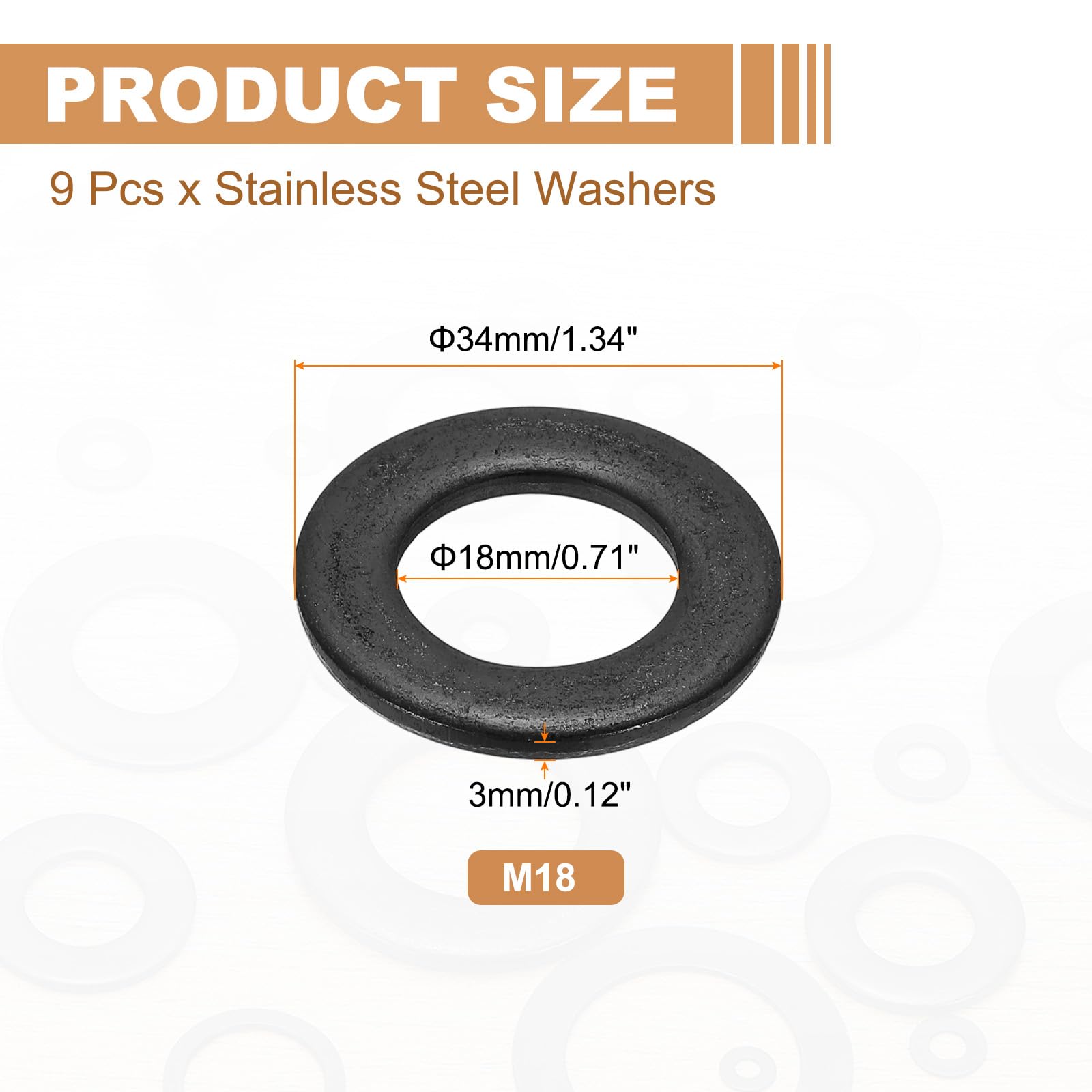 PATIKIL 9PCS M18 Stainless Steel Washers - Image 2