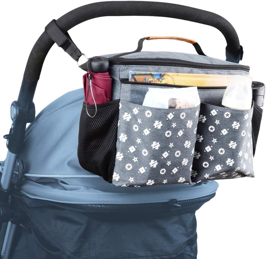 Bottle Organiser Bag with Bottle Holders & Shoulder Strap as Nappy Messenger Bag(Grey)