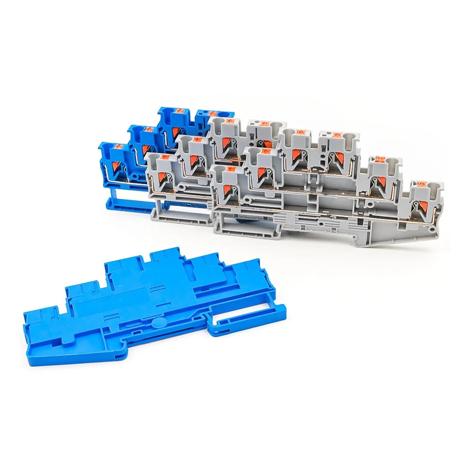 10-teiliger dreilagiger DIN-Schienen-Anschlussblock, kompakte Federklemme, 2,5 mm², elektrischer Kabelverbinder(PT 2.5-3L-GRAY)