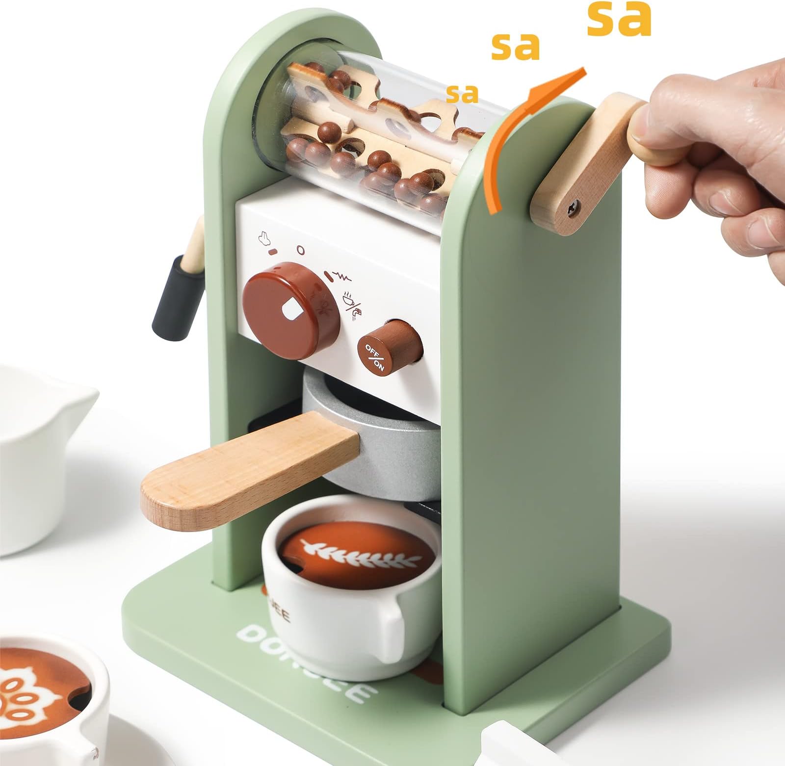 Dorjee - D3.004 - Wooden coffee machine with coffee grinder - includes accessories - for ages 3 and up.