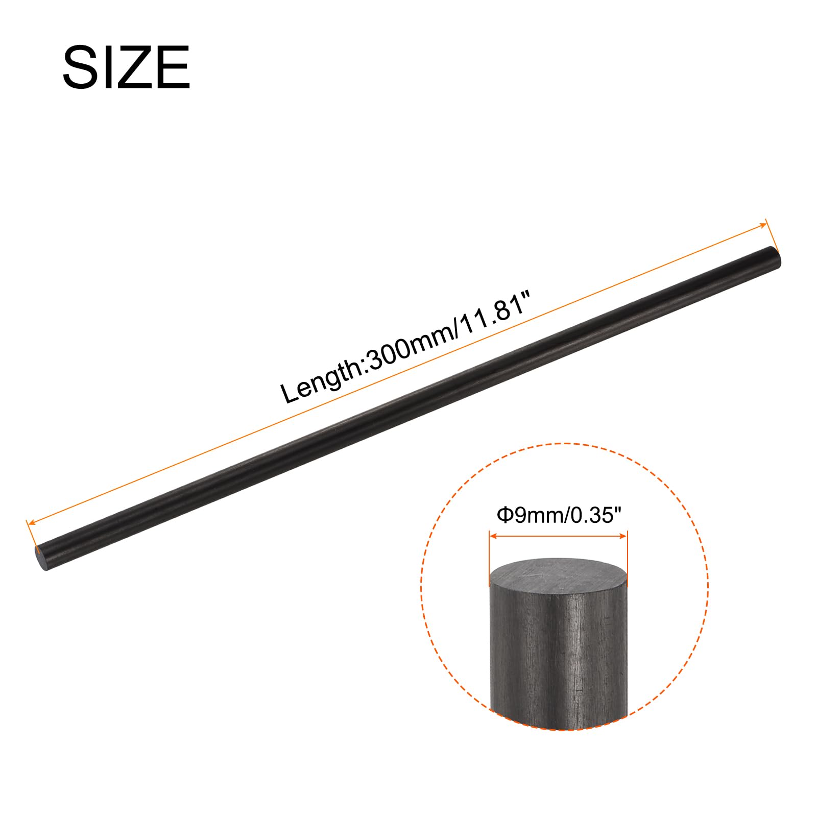 QUARKZMAN 5 Pièces Barre en Fibre de Carbone, 9mm x 300mm Tige de Carbone pour Avion RC, Bricolage, Cerf-Volant, Tube d'Aile de Quadricoptère, Réparation de Bras