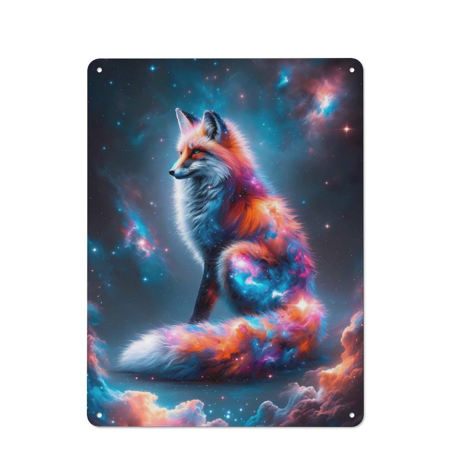Rustic Vintage Metal Sign 40x30cm Featuring Cosmic Fox, Home Bar Decor for Cafe, Pub, Workshop Or Home Bar