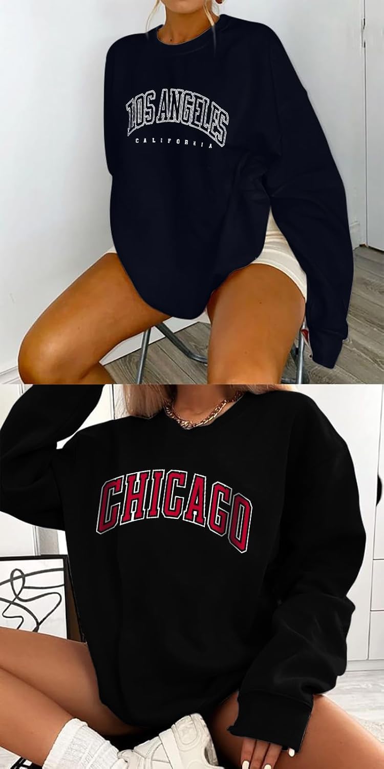Women's Graphic Sweatshirts Oversized Long Sleeve Cute Los Angeles Loose Crewneck Pullover Sweatshirt - Image 2