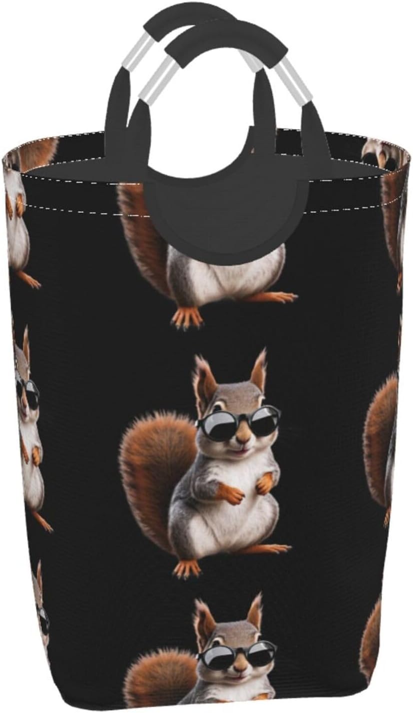 Squirrel wearing glasses Foldable storage bag, 50L capacity, suitable for laundry room, dormitory bedroom, dirty clothes storage basket.