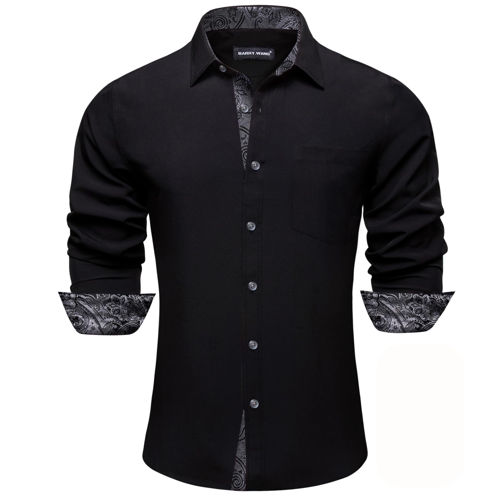 Barry.Wang Men's Dress Shirts Checkered Paisley Collar Cuff Contrast Button Down Long Sleeve Formal Casual Shirt Western