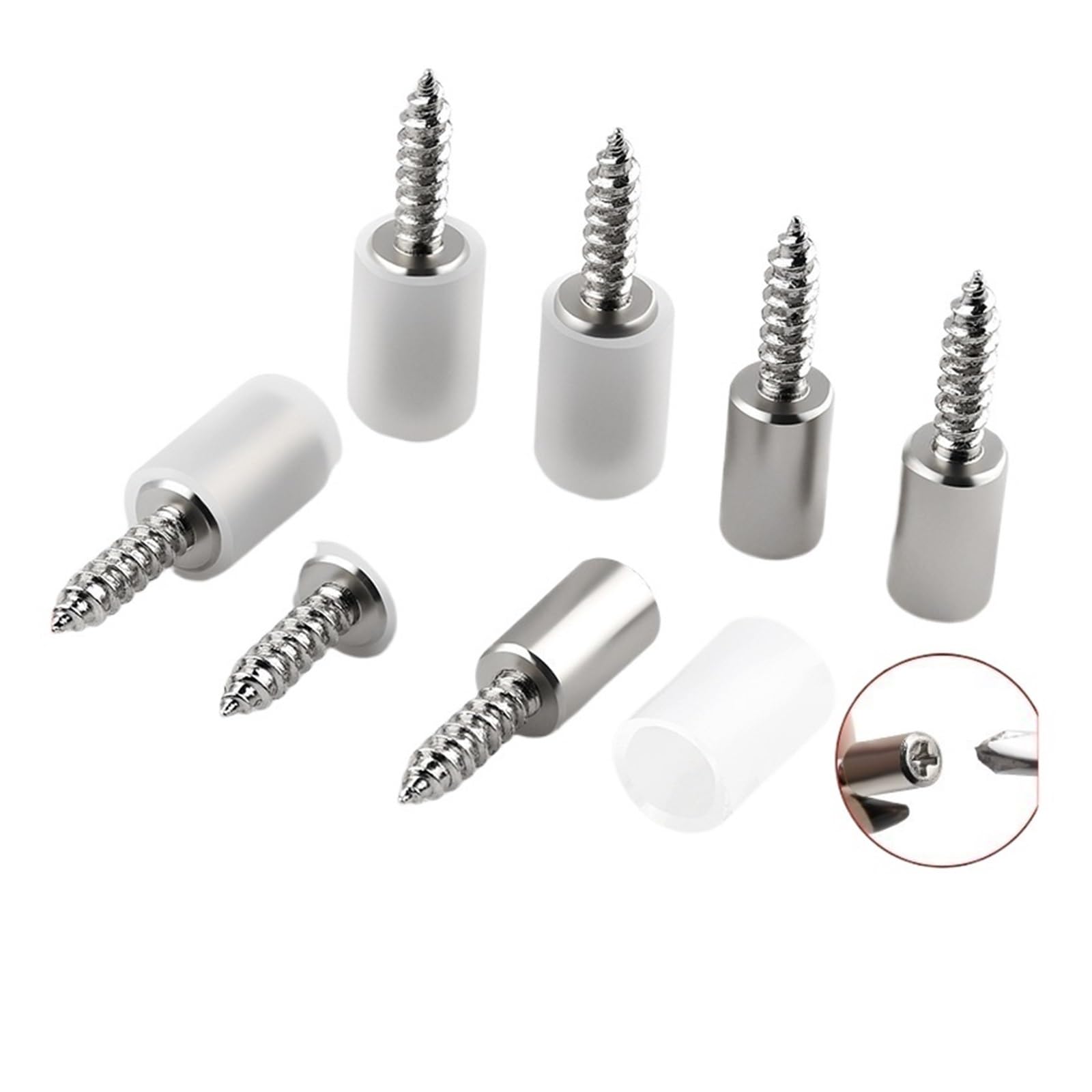 Perforadores de apoyo de estante Tornillo autorroscante cruzado con funda de goma for soporte de armario, clavo antideslizante for mampara de cristal.(Transparent,12ser)