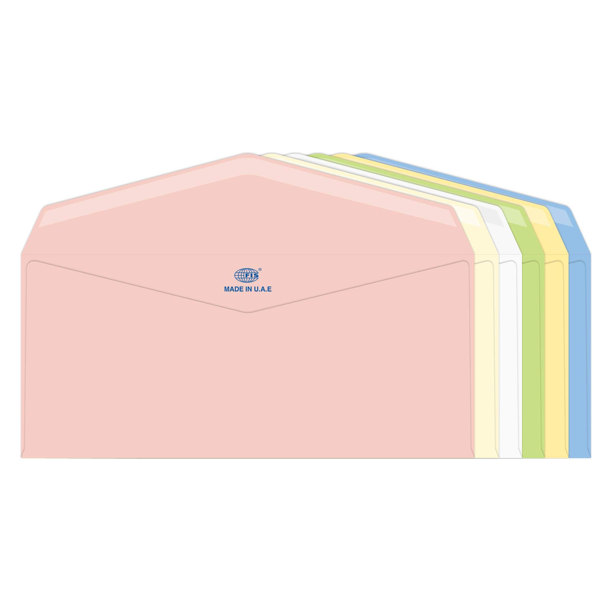 FIS Laid Paper Envelopes Glued, Pack of 25 Pieces, 6 Assorted Colors, 4 x 9 inch Size, 100 GSM - FSEE1028GB625