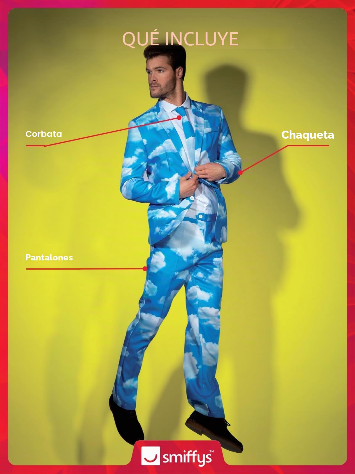 Smiffys Traje por las nubes, con Chaqueta, Pantalones y Corbata Halloween, Carnaval