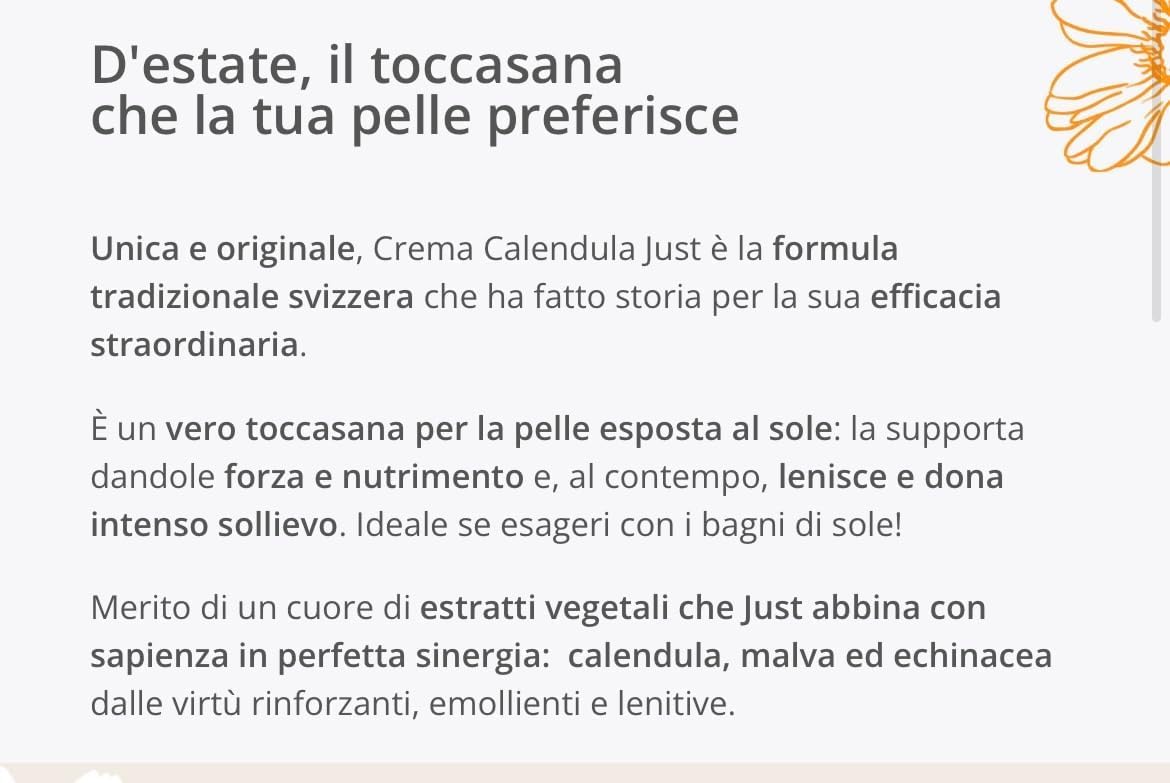Just Calendula Crema, crema nutriente per la pelle con calendula, prodotta in Svizzera, 100 ml, con portachiavi Italy Shop Service incluso