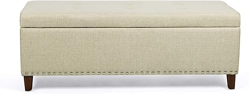 Miniatura 20 de Homebeez Banco otomano de almacenamiento de terciopelo copetudo, reposapiés con ribete de cabeza de clavo (azul) Azul,verde (ink green),Beige