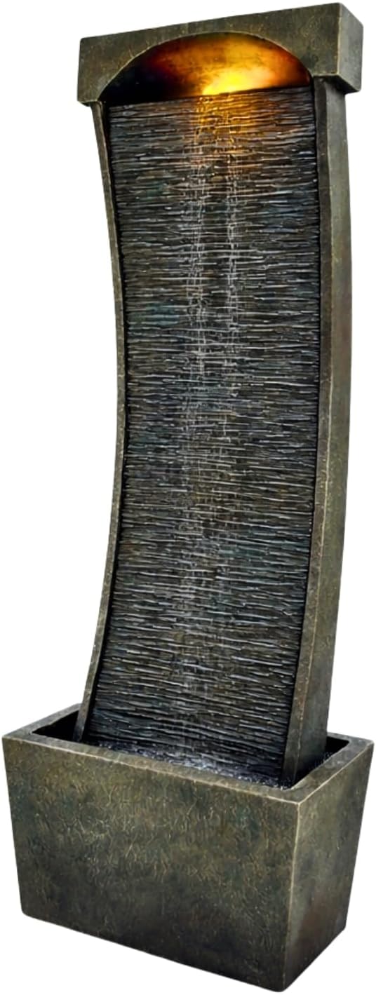 Premium Stone-Look Outdoor Water Fountain with LED Lights – 5-Minute Setup, Quiet Pump & Realistic Slate Design for Garden or Patio