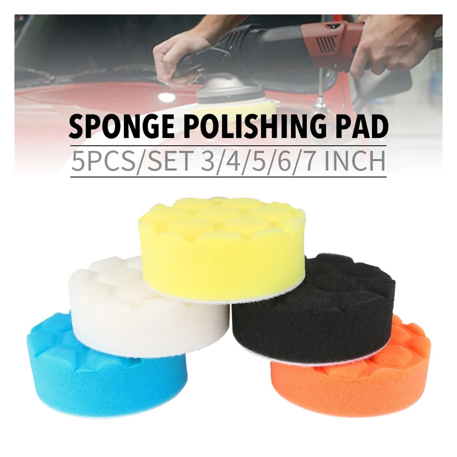 3/4/5/6/7-Zoll-Autopolierpad-Set, selbstklebend, Polier- und Wachsschwamm, Wollscheibe for Poliermaschine Bohrmaschine(7 inches)