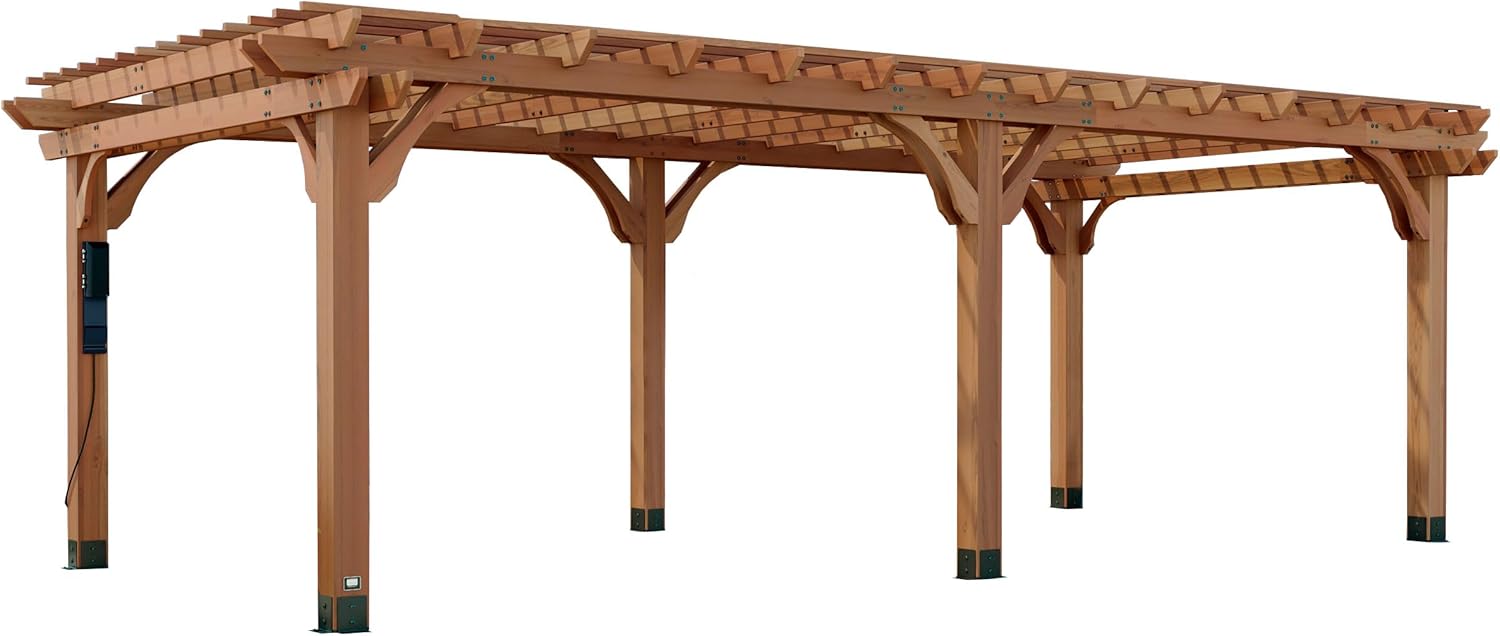 Backyard Discovery Beaumont 24' x 12' Traditional Cedar Wood Pergola Kit with Trellis Roof, All-Season Durability, High-Wind Rating, PowerPort, Shade for Outdoor Patio, Deck, Garden, and Entertaining