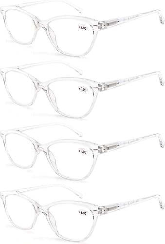 HAPJOYS Gafas de lectura para mujer, bloqueo de luz azul, a la moda, diseño de ojo de gato, anti rayos azules, con bisagra de resorte, paquete de 4