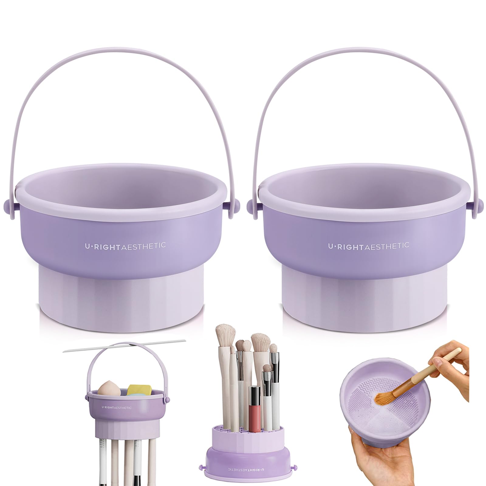 GOLIKEE 2 Pack Makeup Brush Cleaner Mat 3 in 1 Silicone Makeup Brush Cleaner Makeup Brush Cleaning Bowl Makeup Brush Sponge Scrubber Tool for Cleaning