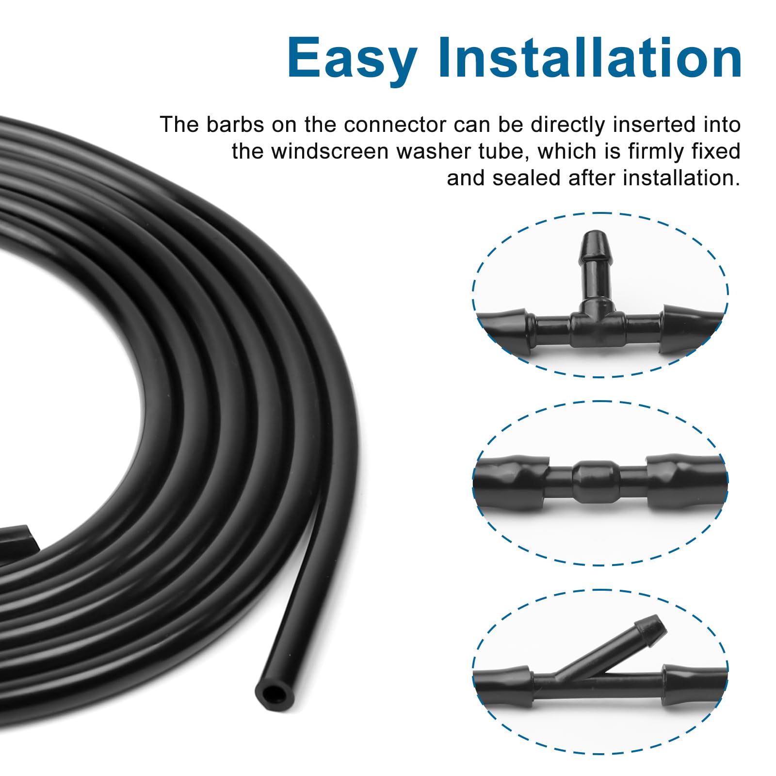 Kit de 3 m Manguera Limpiaparabrisas Coche con 30 Conector de Manguera (Tipo Y, I, T), Manguera Limpiaparabrisas 4mm Universal Kit Reparación Limpiaparabrisas para Sistema Lavaparabrisas Coche