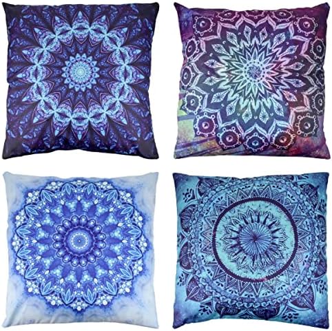 TOKIMMASH Double Sided Pattern Boho Decor Throw Pillows Covers，Retro Floral Mandala Hippie Room Retro DÉCor Throw Pillow Covers，Pillows for Couch Covers18x18inch Set of 4 (Bohemian 3)