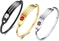 Vista 1 de VNOX Medical Bracelet for Women-Stainless Steel Emergency Medical Alert ID Bangle Bracelet,Free Engraving