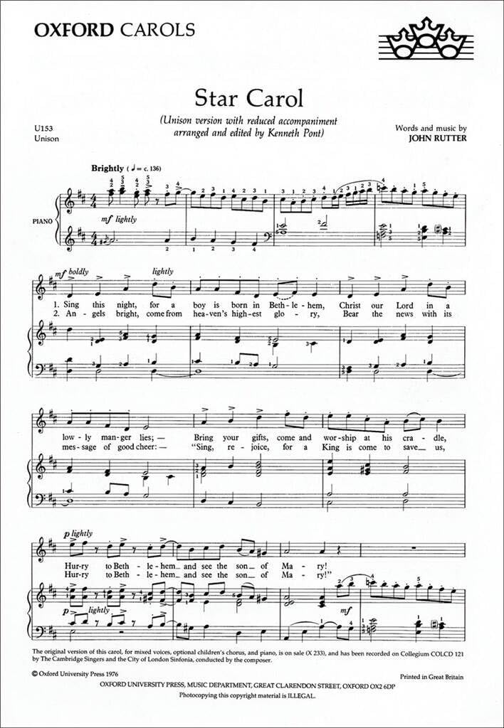 Star Carol: Unison version (Voices As One)