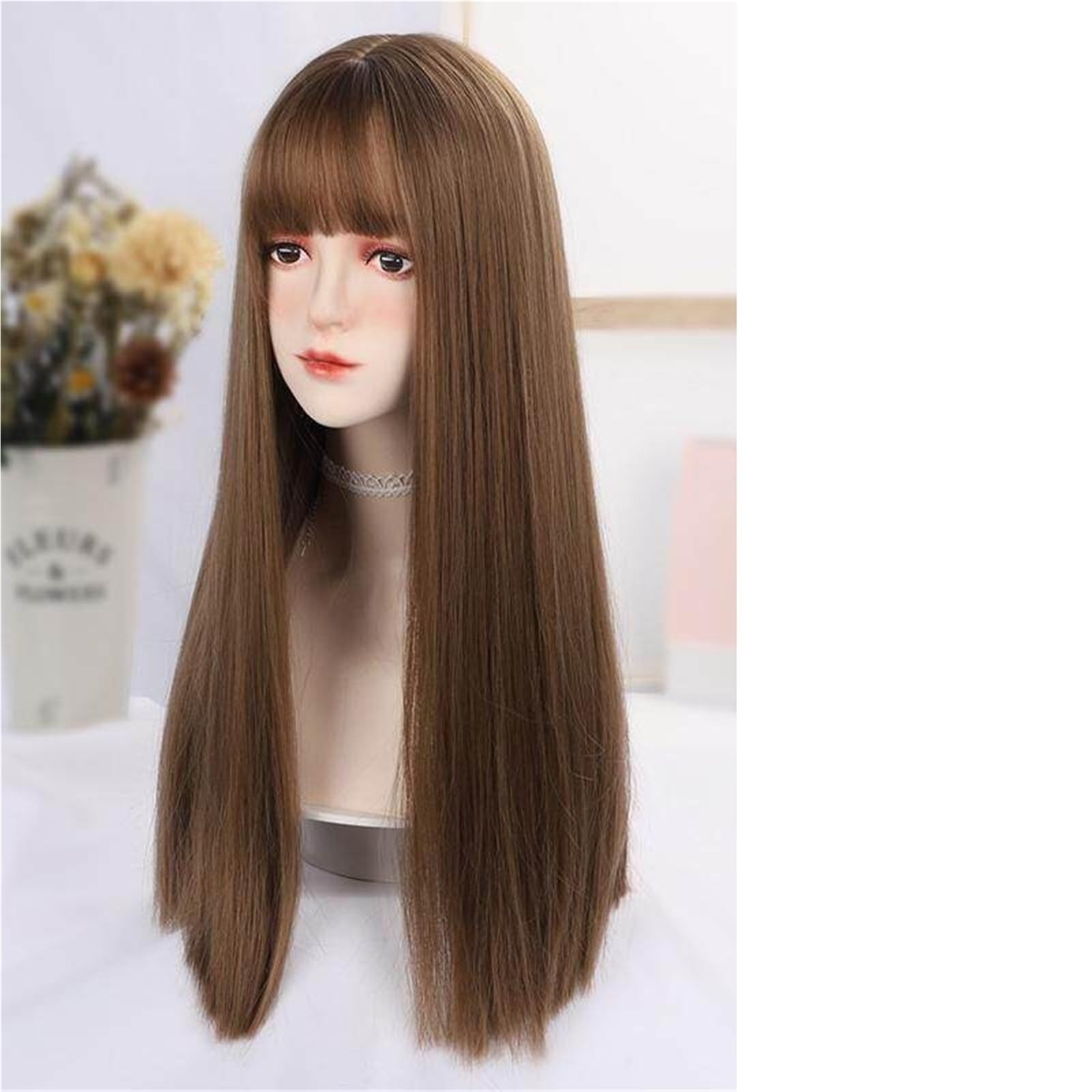 Libangrong-888 Women's Bruin Wigs Wig, Long Hair, Full Hood Style, Air Bangs, Natural Natural Wig(Bruin)