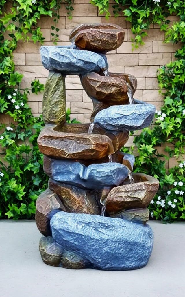HUB Multi-Tier Natural Rock Style Water Fountain with LED | Indoor & Outdoor Home Garden Décor Waterfall Feature-image-46