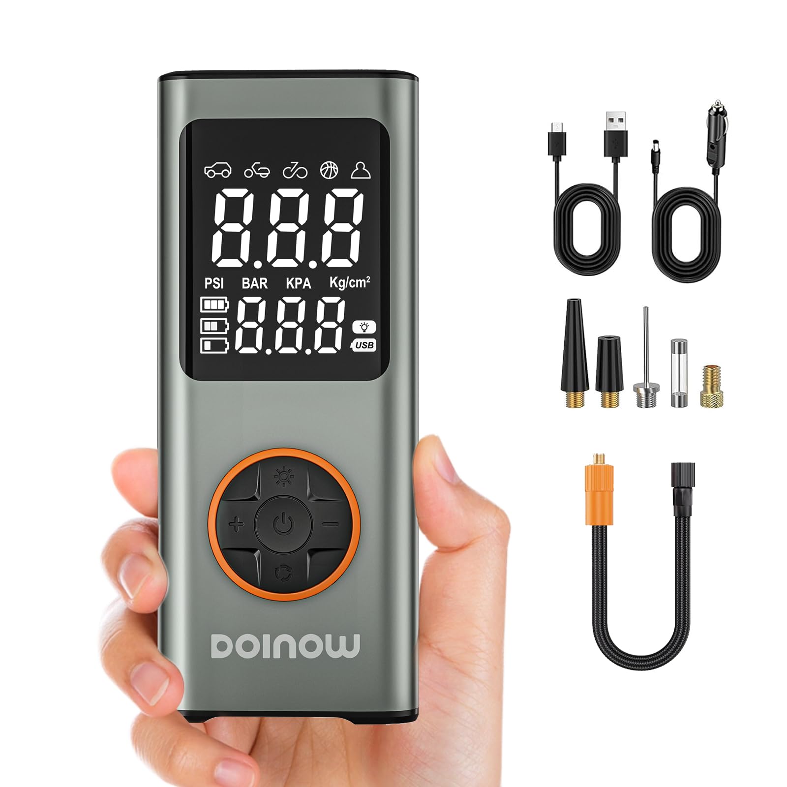 DOINOW Kabelloser Fahrradpumpe Elektrisch 150PSI Tragbare Mini Akku Luftpumpe Reifenpumpe mit alle ventile LED Licht Wiederaufladbarer 5 Modi für Fahrrad, E-Bike, Auto, Motorrad, Bälle