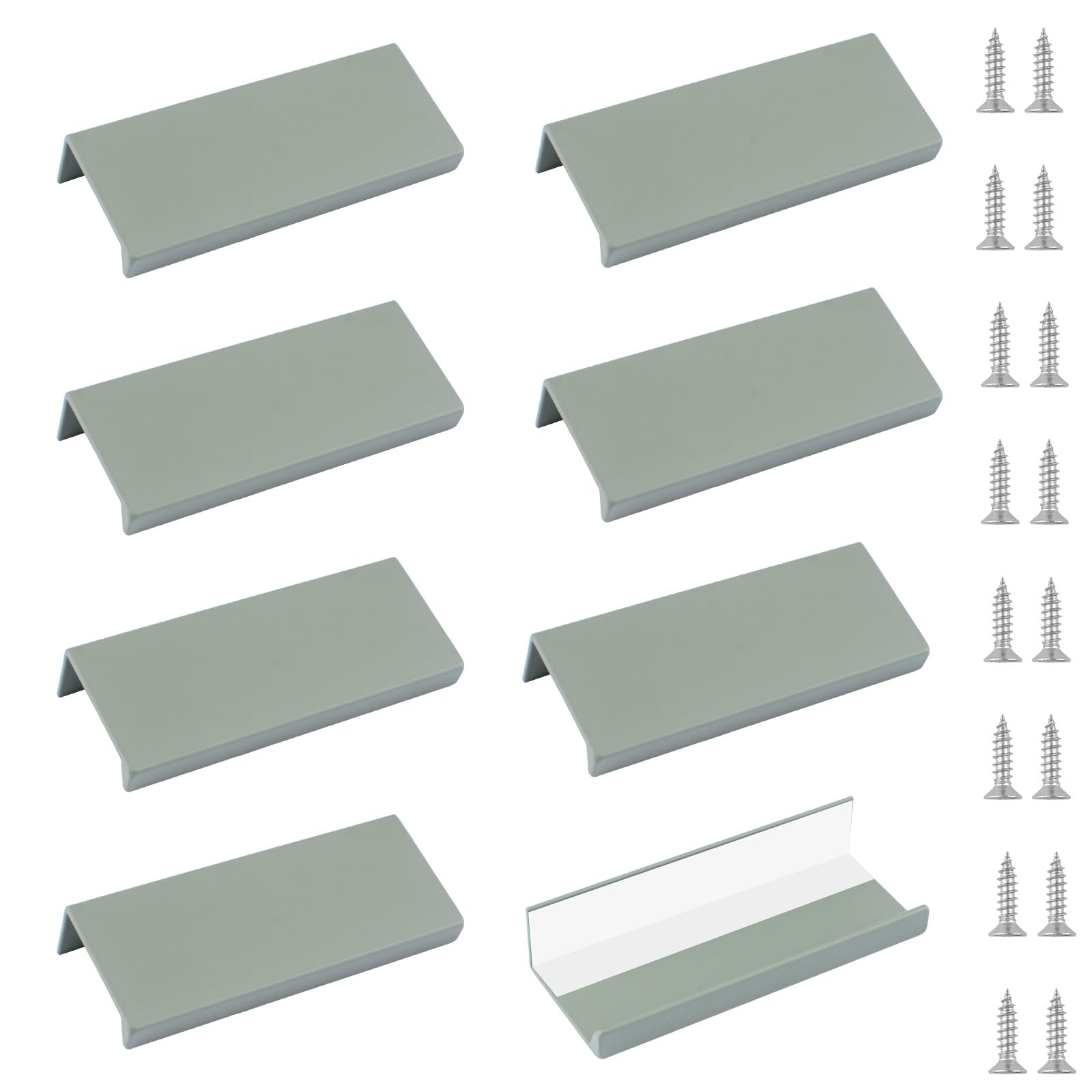 MOROBOR Mini Finger Edge Pull, 8 Pcs Self Adhesive Pulls Modern Concealed Right Angle Drawer Handle Aluminum Alloy Invisible Wardrobe Handles for Cabinet Hardware Drawer,80mm/Greyish Green — image 1
