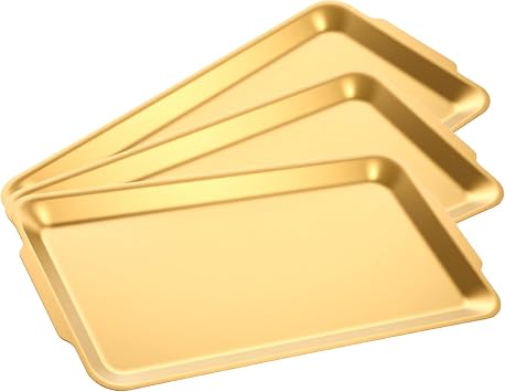 3Pcs Stainless Steel Food Gold Serving Tray, 12.6" Rectangular Serving Platters Multipurpose for Kitchen,Party Organizer Tray for Buffet Brushed