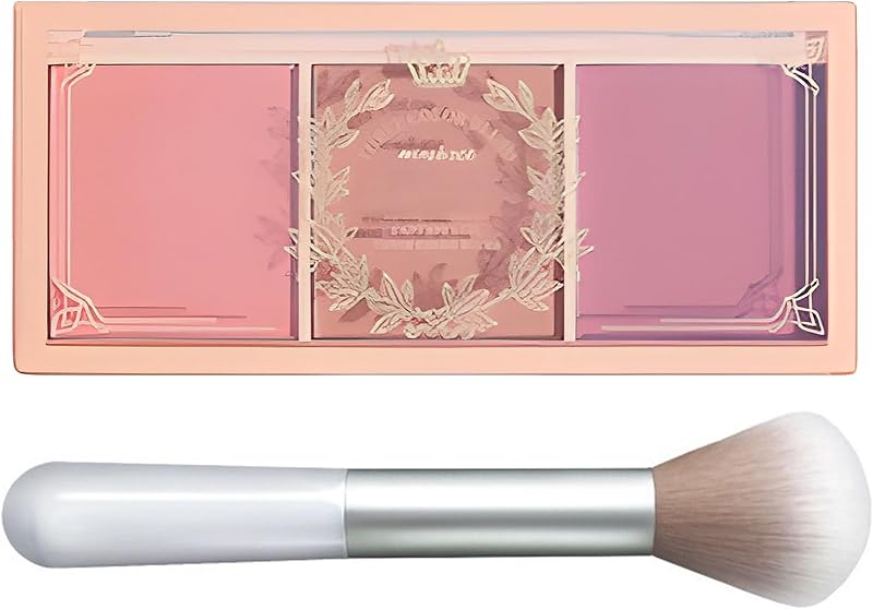 3 Color Matte Pink Blush Palette with Brush, Long Lasting Cheek Makeup, Light and Smooth Blush Powder for Face Beauty