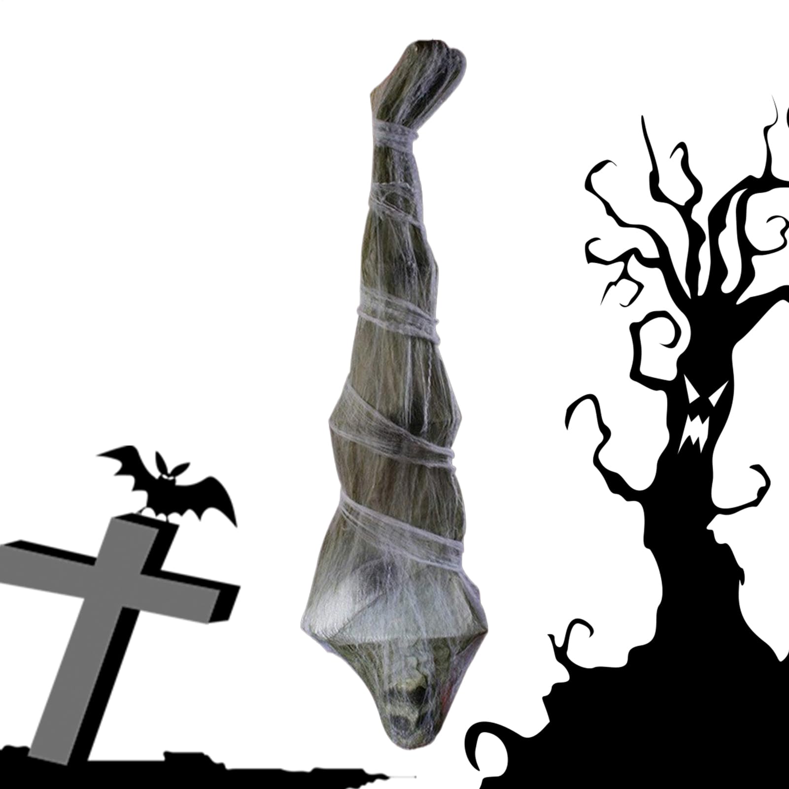 Décorations réalistes de maison hantée avec cadavre suspendu effet cimetière