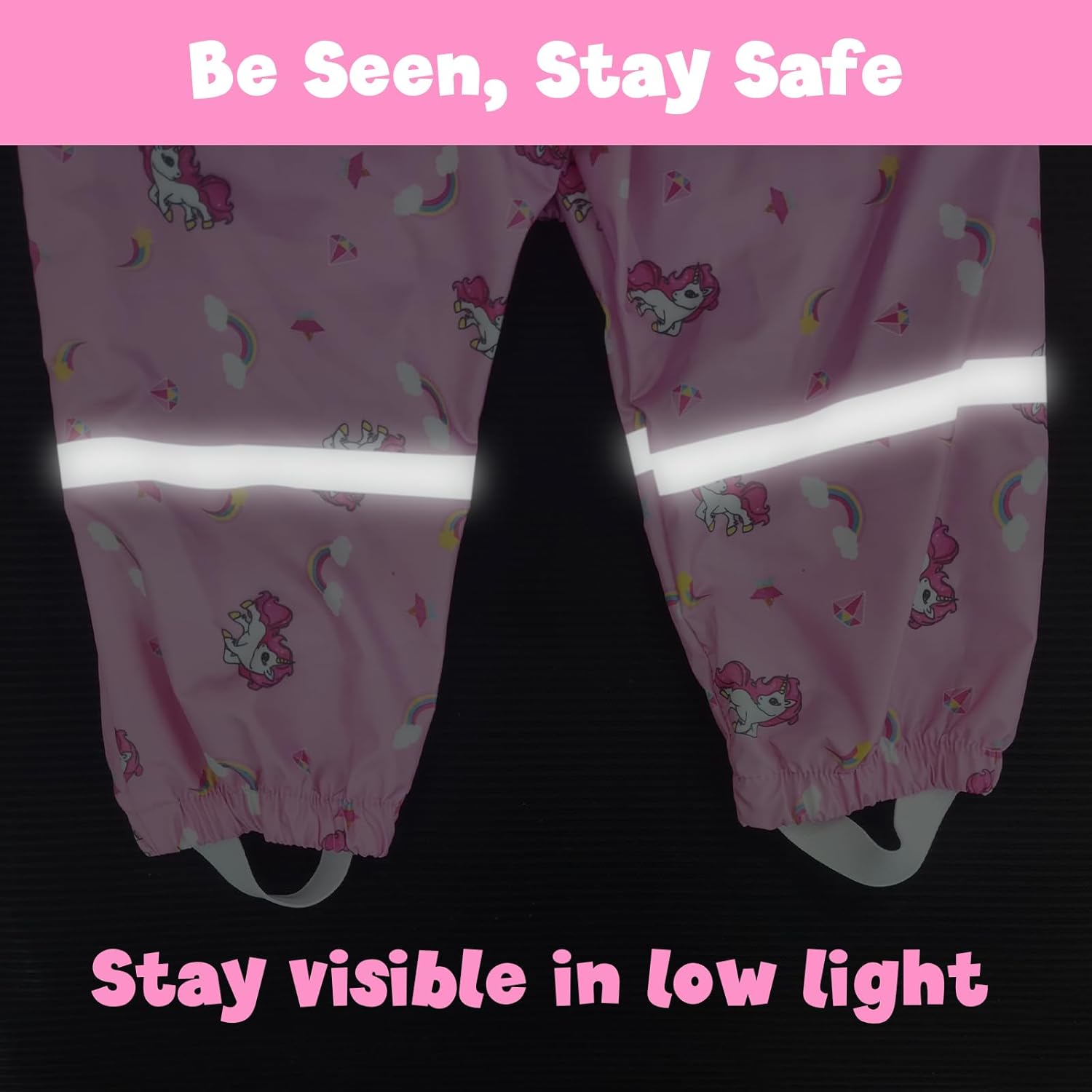 Wanheart Kids Waterproof Rain Pants – PU Coated, Elastic Foot Straps, Reflective Strips, for Kids, Toddlers, Boys & Girls - Image 5