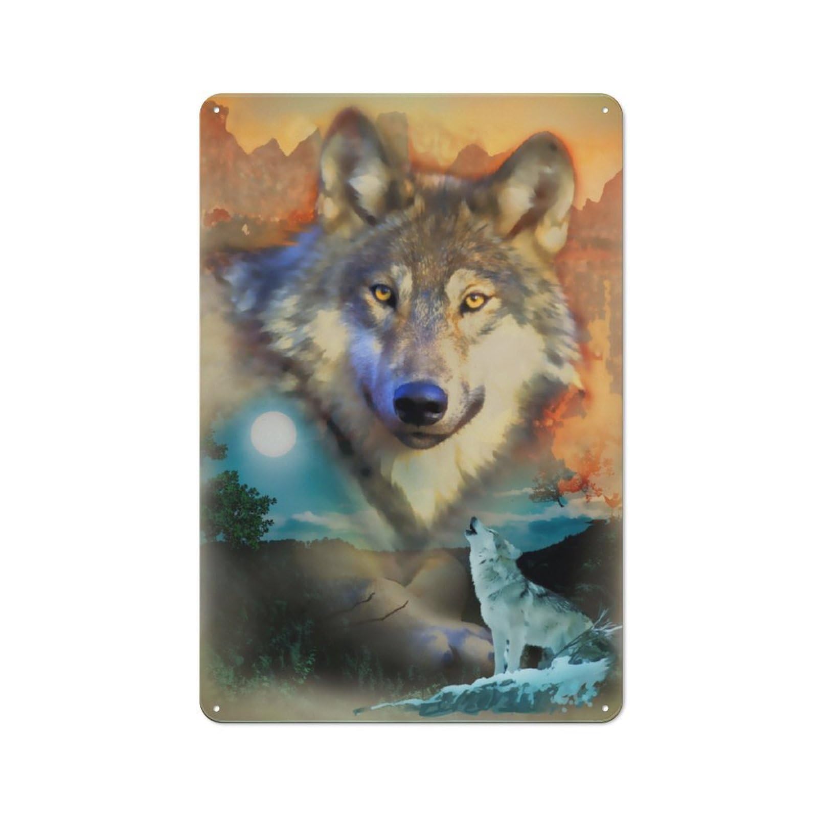 Junmoney Lone Wolf Collage Metal Sign 30X20cm With For Workshop Wall, Rustic Decor, For Collectors Decorating Workshops And Hobby Rooms