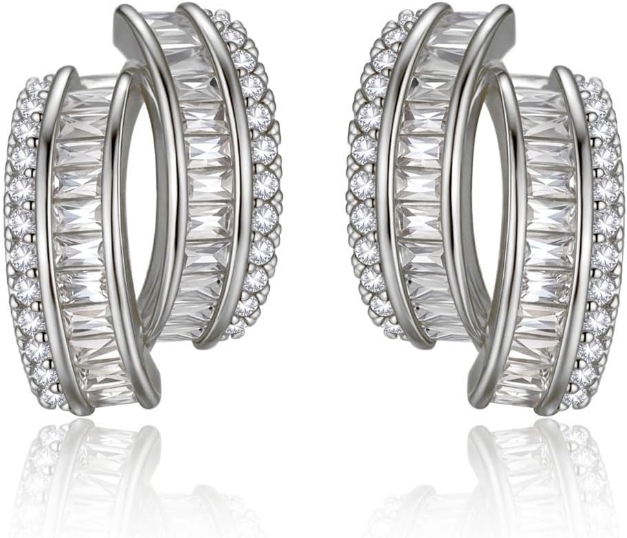 14K Gold Moissanite Geometric Stud Earrings for Women Double-Layer Micro-Pavé Vintage Jewelry Elegant Design