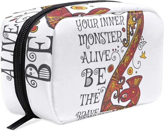 Amazon Eilanna 化粧ポーチ機能的 部族の様式化されたドラゴン落書きイラストレタリング 化粧品 たっぷり 収納 ポーチ おしゃれ コスメ ケースコスメポーチ 化粧品 収納ポーチ レディース ファッション柄 Eilanna 化粧ポーチ 通販