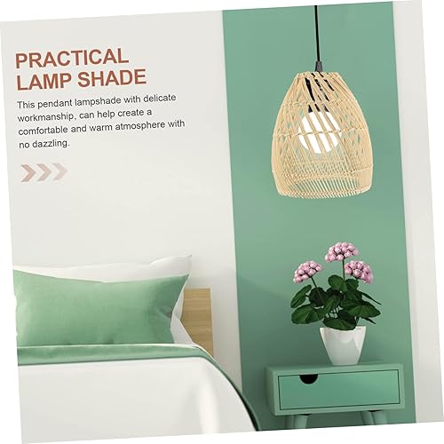 Miniatura 9 de Housoutil Pantalla tejida de ratán para lámpara de araña de ratán, pantalla de lámpara de araña de luz de lujo para colgar en hierro