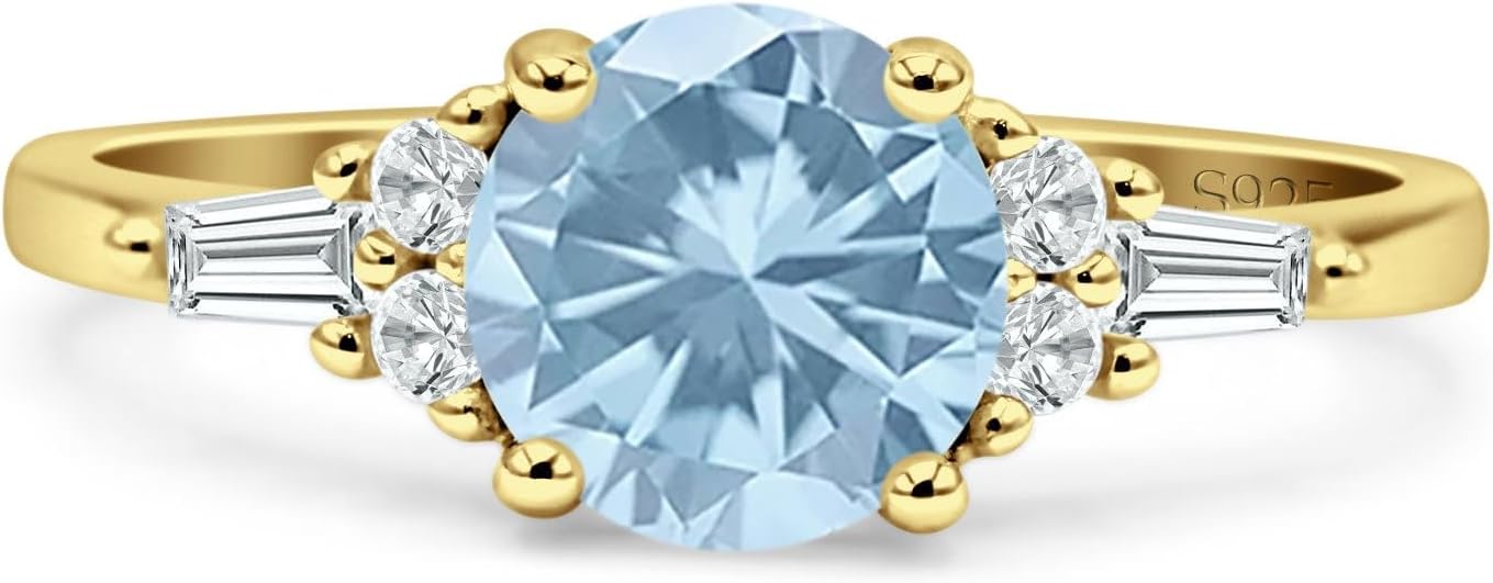 OMRANII Art Deco Round Shaped Vintage Style Tapered Baguette Cubic Zirconia Marquise Designer Wedding Engagement Ring Solid 925 Sterling Silver