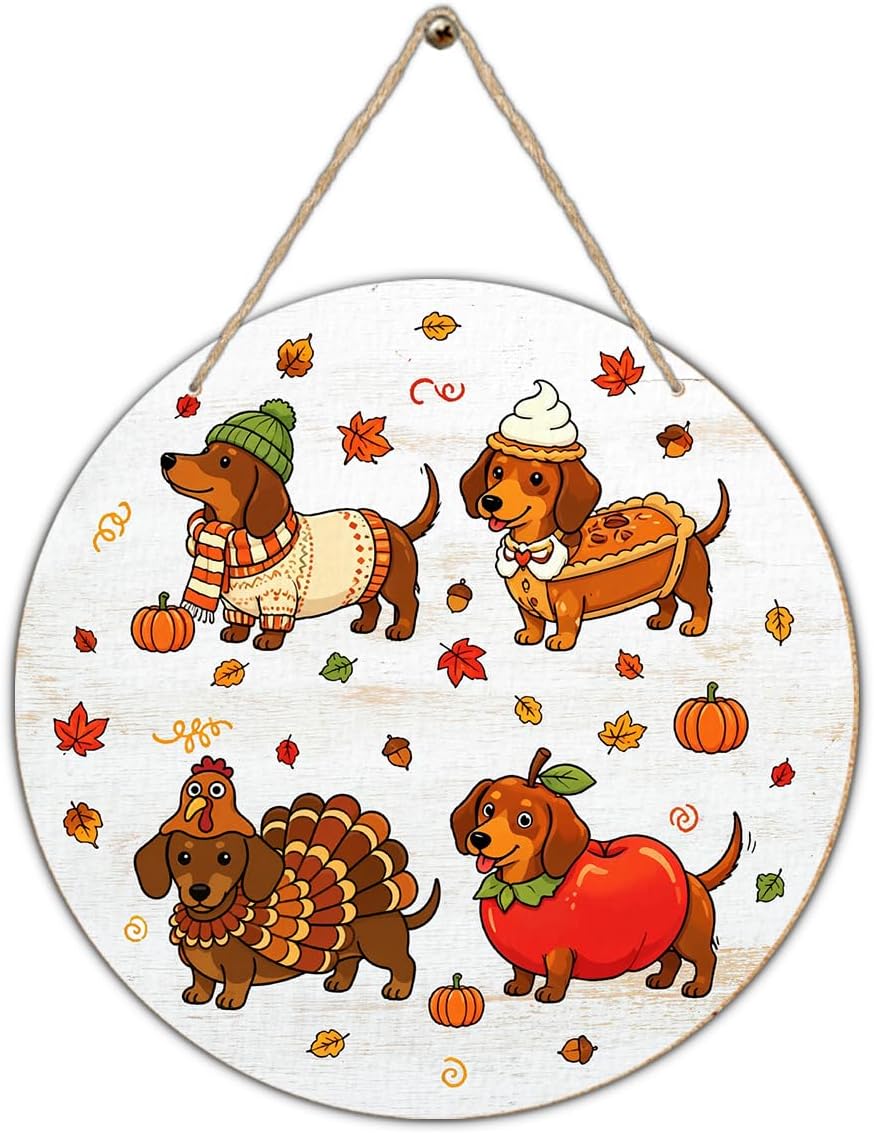 Fall Dachshund Wood Sign, Thanksgiving Pumpkin Wiener Dog Wall Decor