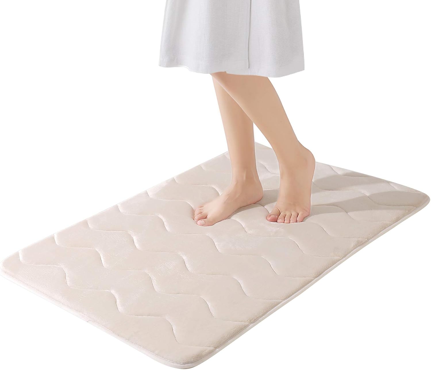 EFORPAD Memory Foam Bath Mat, 23 x 36 Inch, Non Slip Bathroom Rugs, Super Soft Absorbent Carpet Pad for Kitchen Bathroom Toilet Floors(Beige)