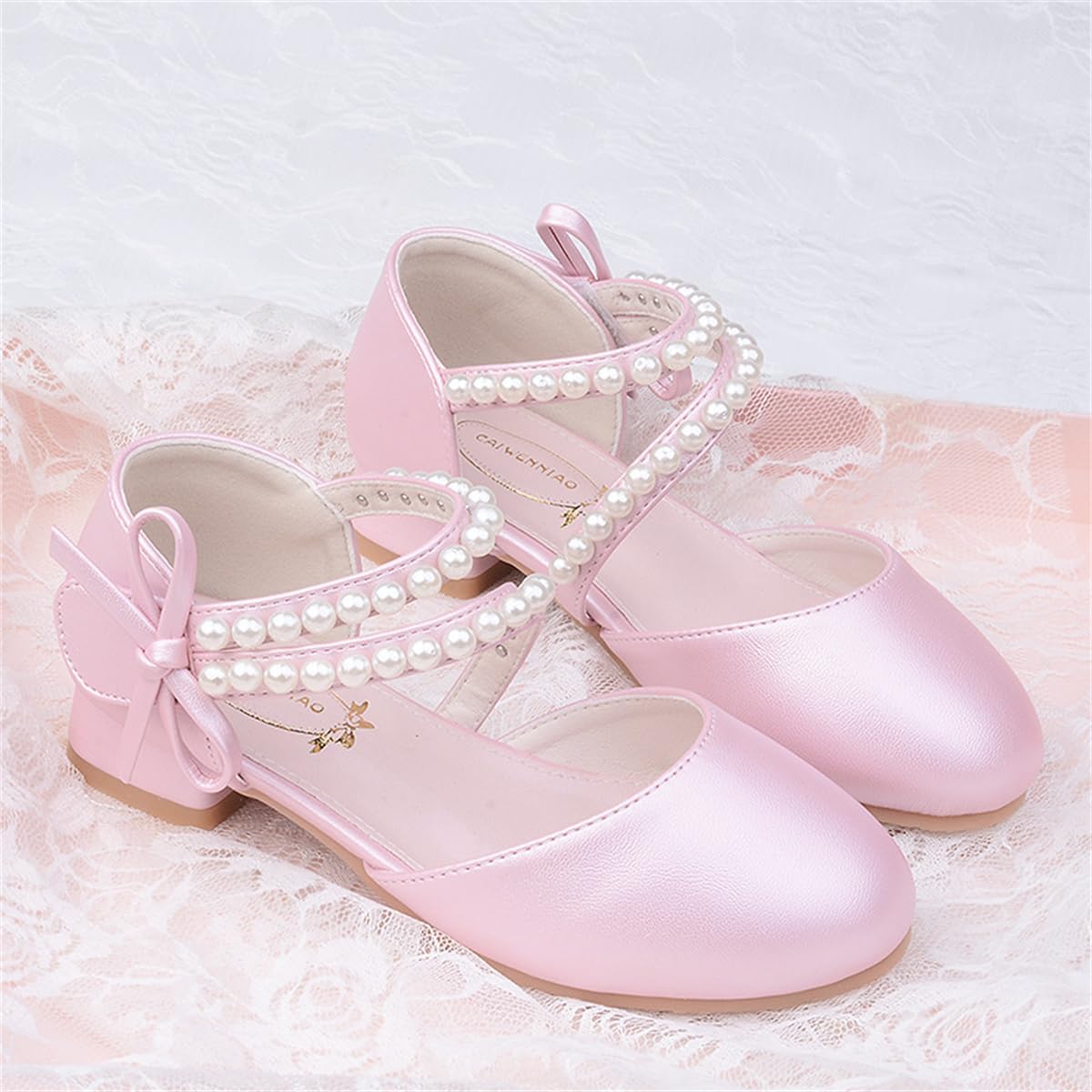 Girls Dress Shoes Mary Jane Flower Girl Low Heels Princess Shoes for Wedding Party 5544