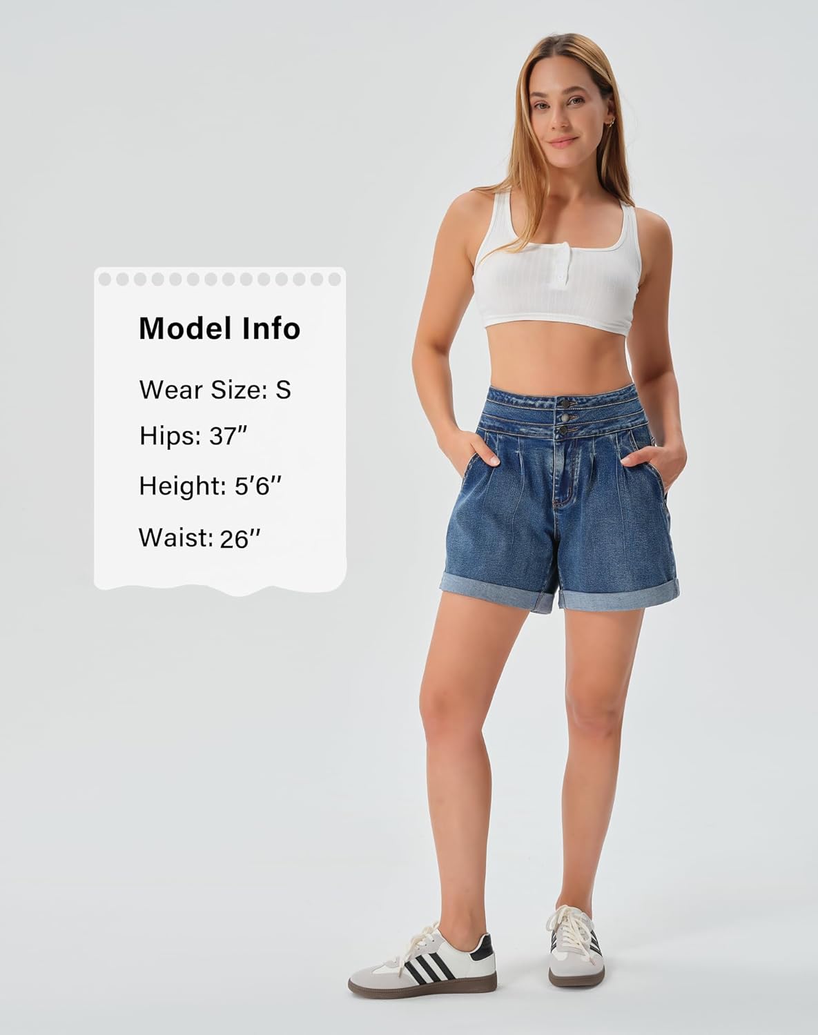 roswear Jean Shorts for Women Stretchy Wide Leg High Waisted Denim Shorts with Cuffed Hem - Image 4