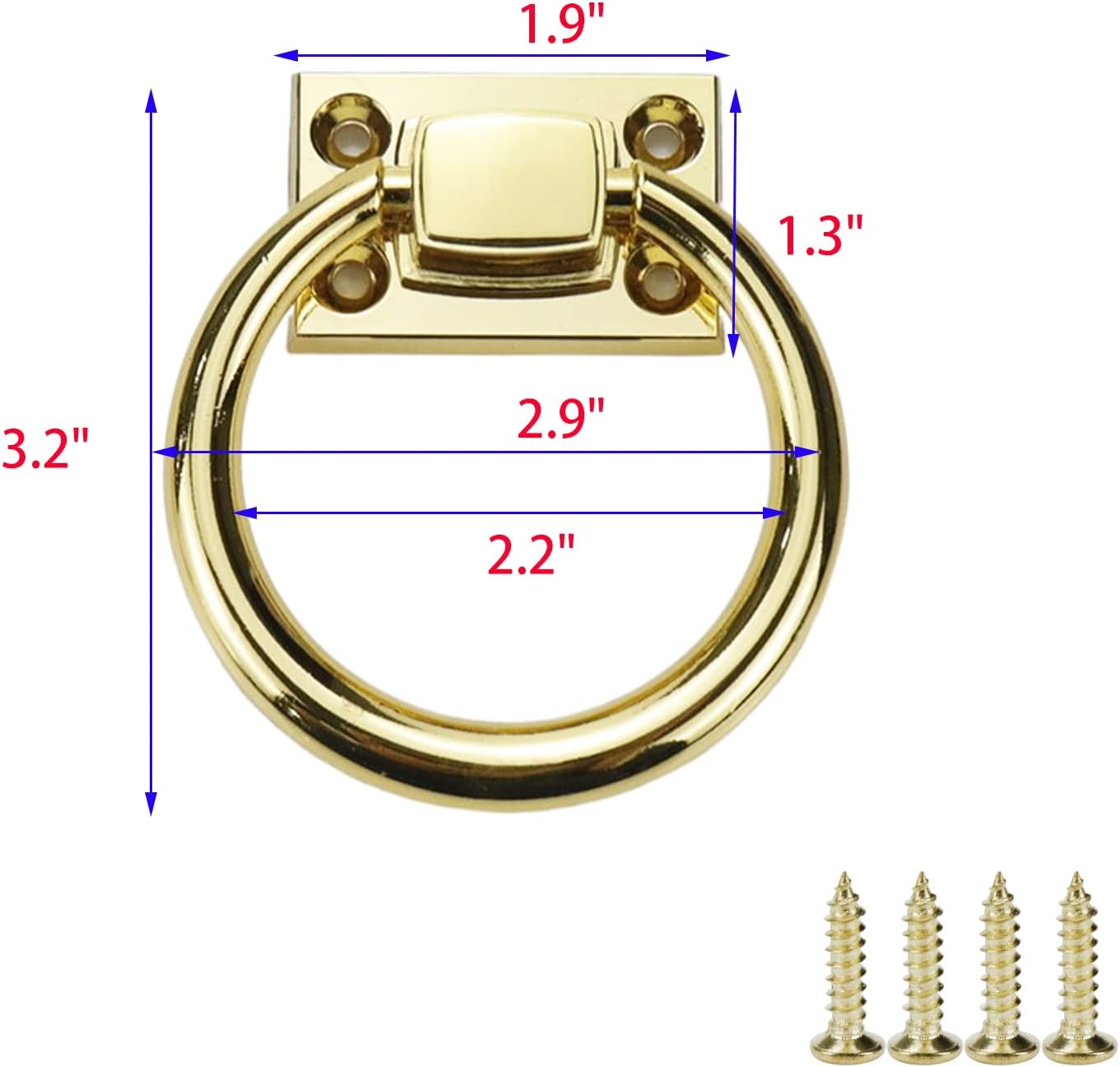 2 Pcs Modern Chair Back Drawer Pulls KnobsDrop Rings Handles for Closet Dresser Cabinet Hardware, Gold