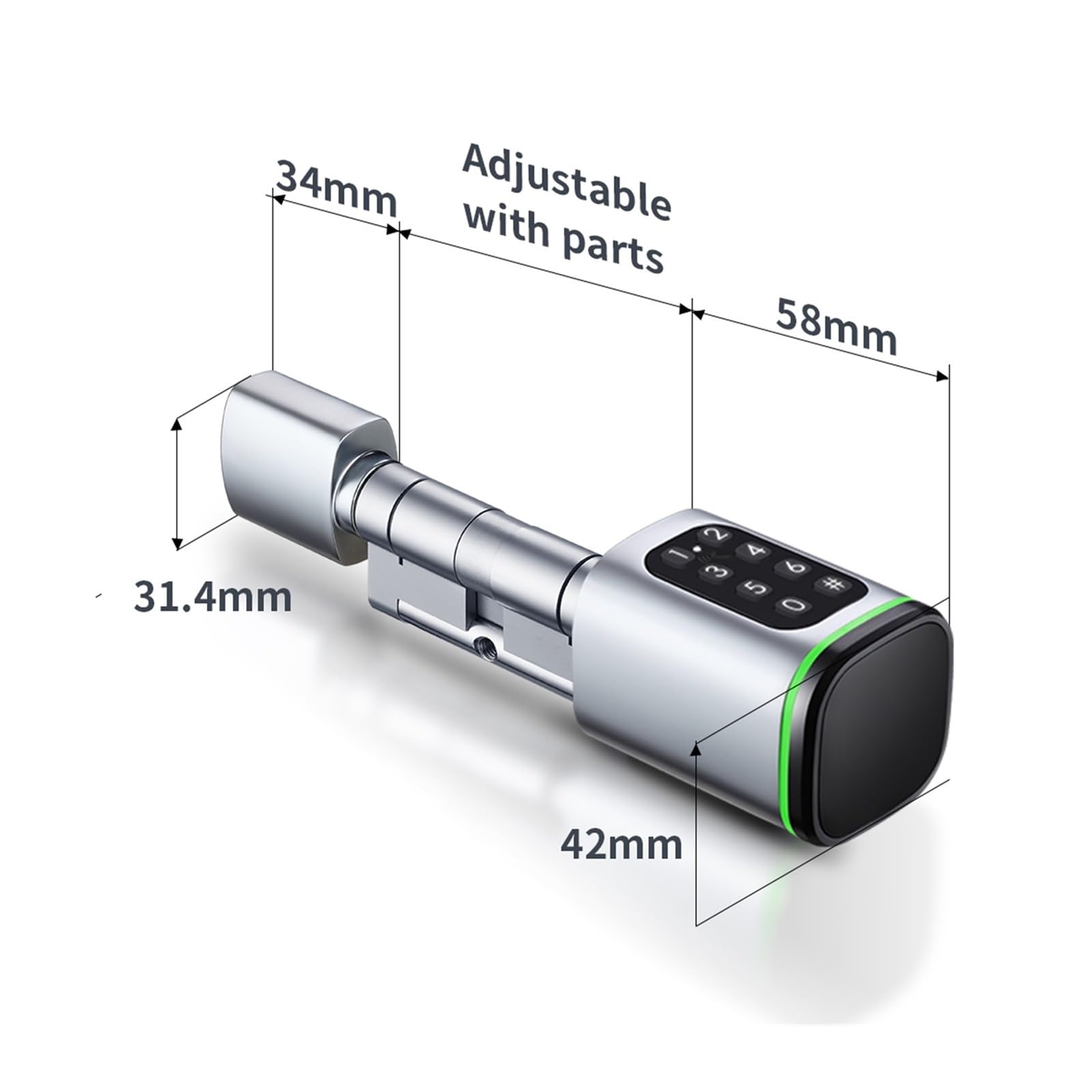Cilindro di serratura elettronica intelligente for porte con impronta digitale, chiavi, codice PIN, sblocco tramite scheda, supporto for hotel(Silver)
