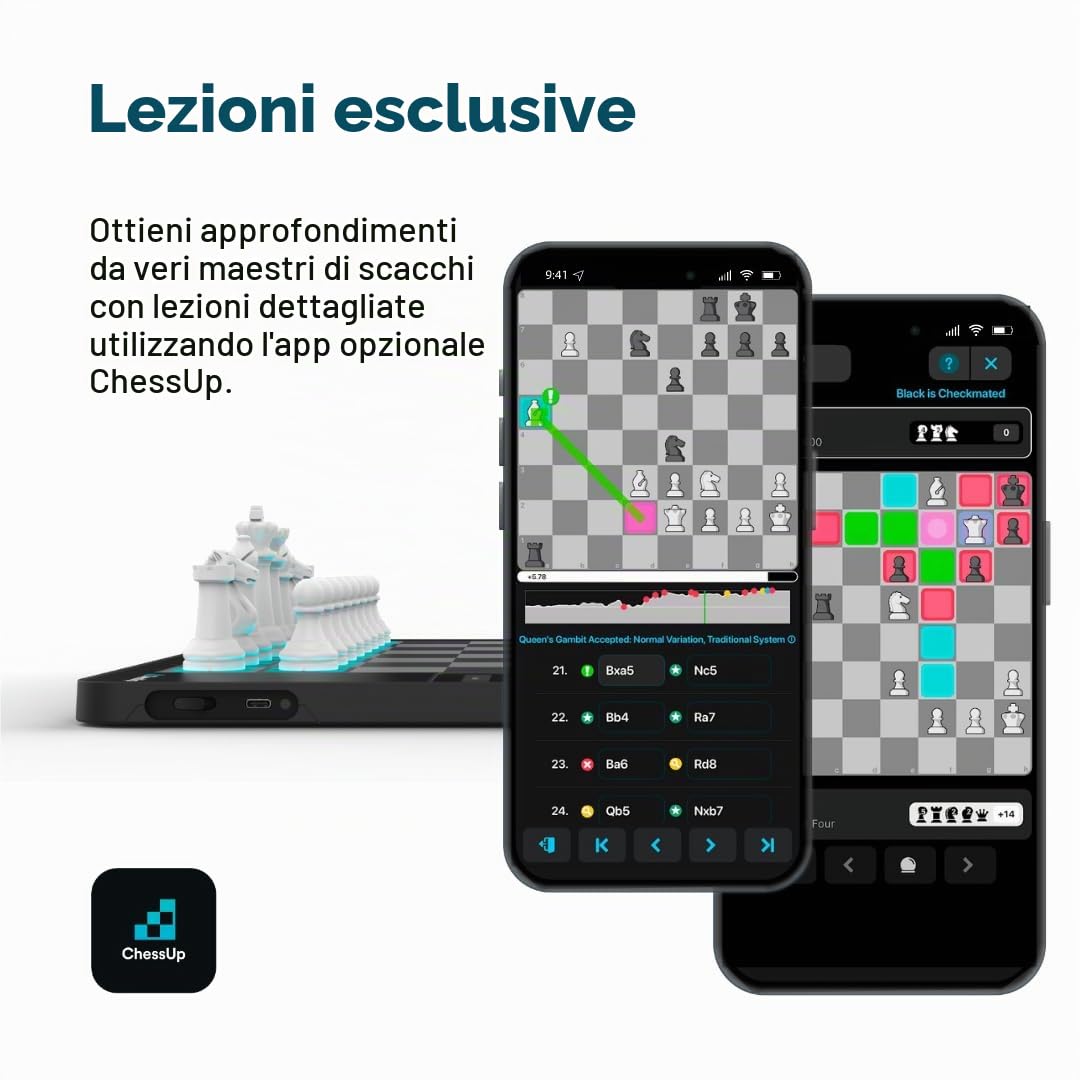 ChessUp Bryght Labs - 2 scacchiere elettroniche, WiFi integrato, motore di scacchi, set di scacchi TouchSense, scacchiera intelligente illuminata, con AI, lezioni, gioco wireless e app Companion