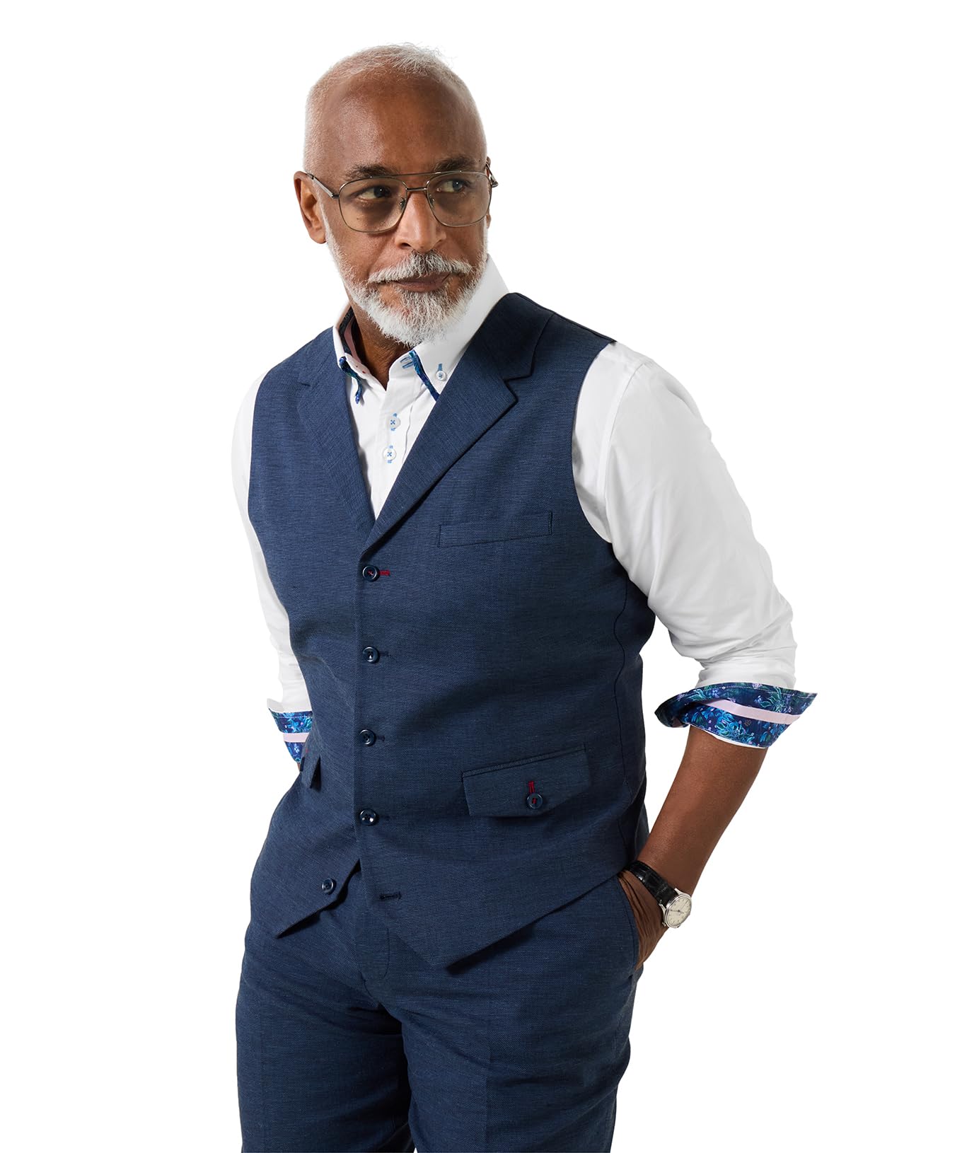 Joe Browns Men's Timeless Linen Blend Waistcoat, Regular, Blue, UK 44
